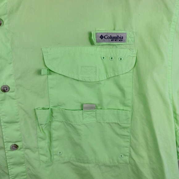 Columbia PFG Mens XXL Lime Green Short Sleeve Button Down Fishing Shirt Vented - Picture 3 of 7